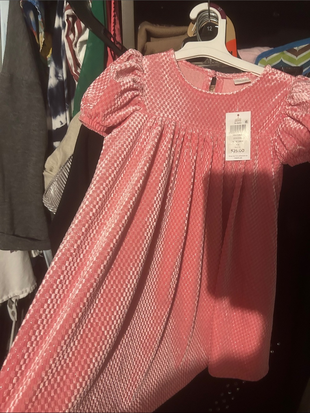 next Pink Velvet Puff-Sleeve Dress Top